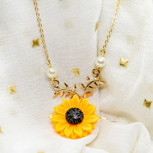 Sunflower Charm Pearl Daisy Flower Summer Beach Pendant Necklace - ScentiMelti Home Fragrance, Beauty & Gifts UK