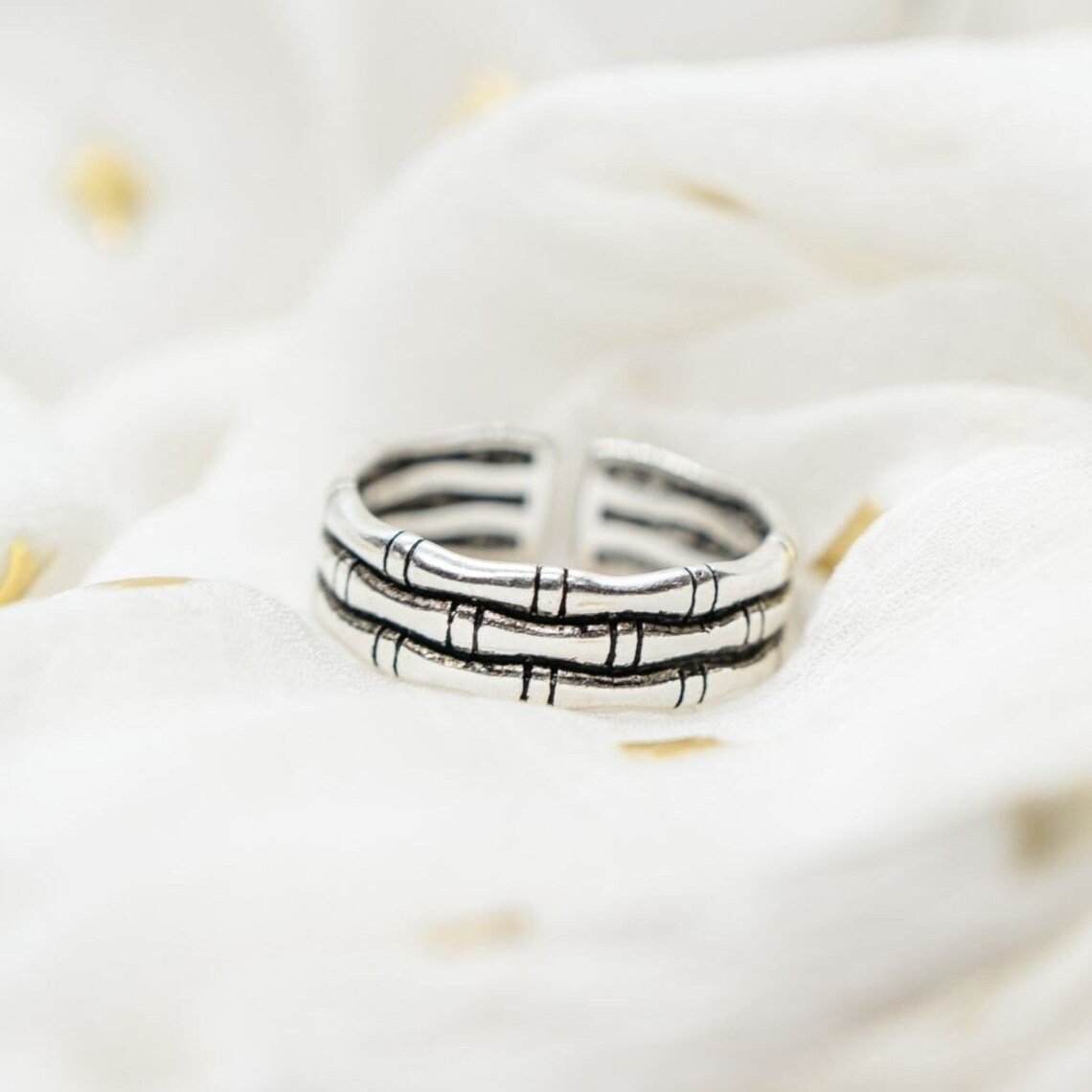 Silver Adjustable Thick Multilayer Bamboo Dainty Band Ring - ScentiMelti Home Fragrance, Beauty & Gifts UK