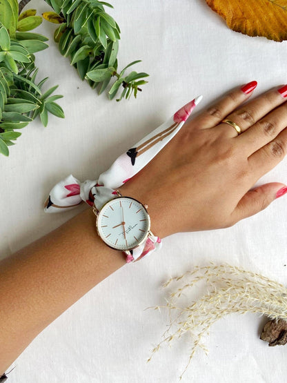 White Swan Cloth Changeable Cotton Tie Knot Strap Geneva Boho Wristwatch - ScentiMelti Home Fragrance, Beauty & Gifts UK