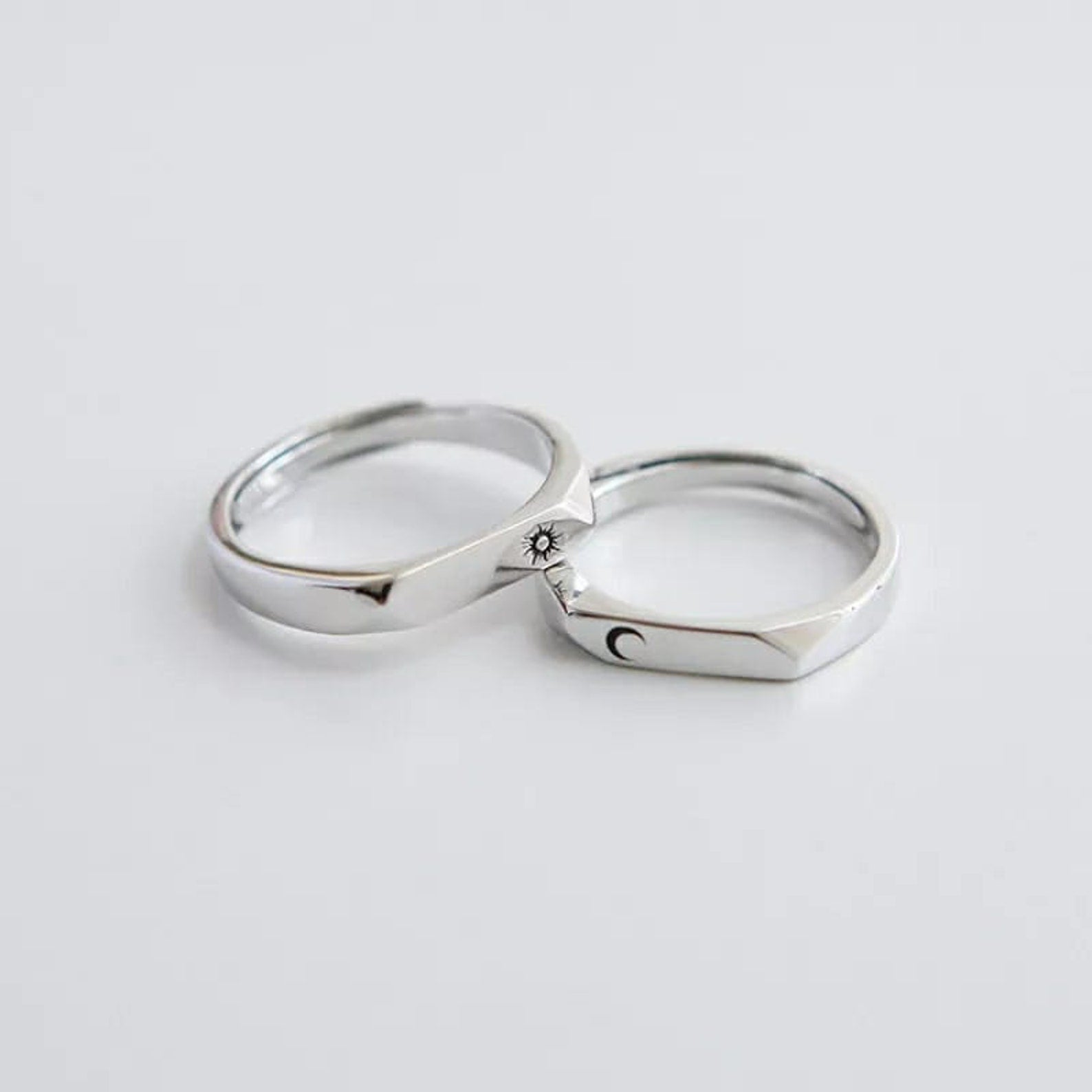 Flat Top Moon and Sun Promise Couple Matching Ring Set - ScentiMelti Home Fragrance, Beauty & Gifts UK