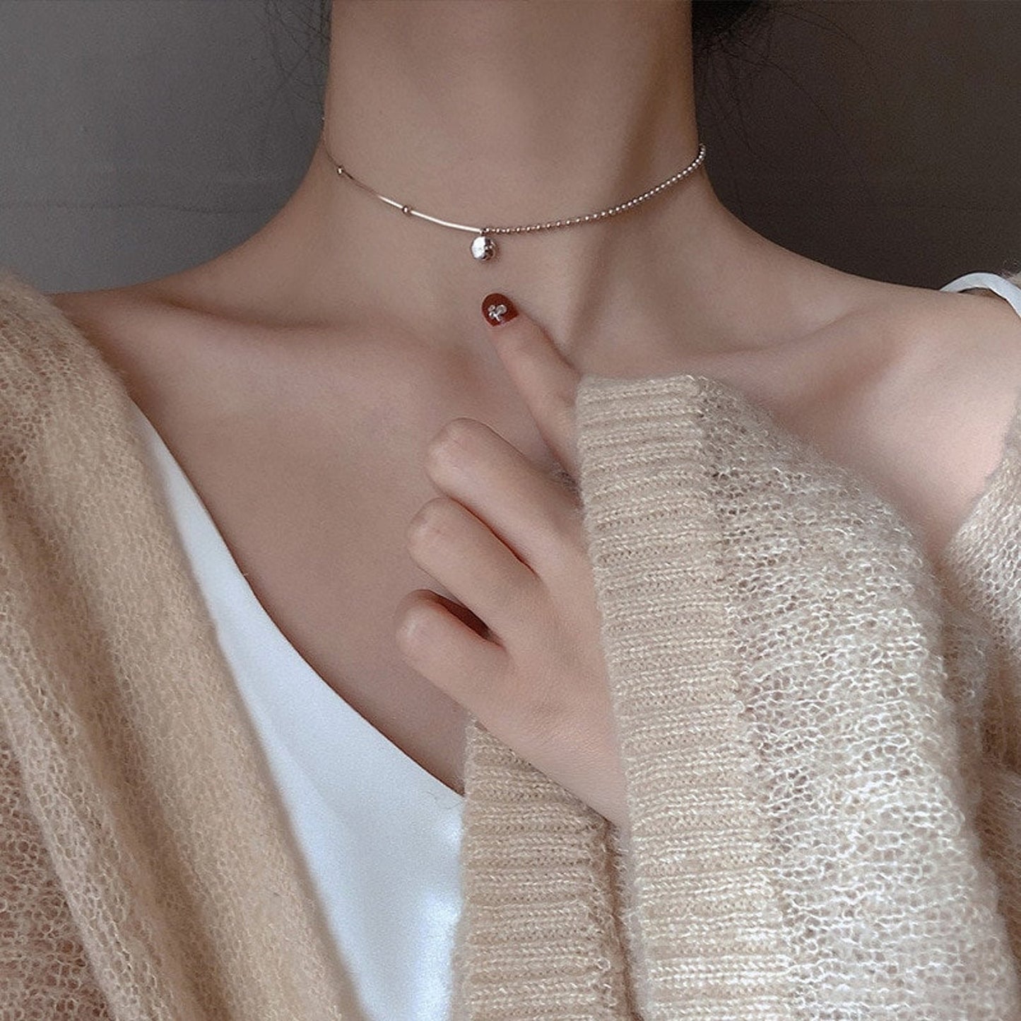 925 Sterling Silver Lucky Charm Minimalist Dainty Dangle Choker Necklace - ScentiMelti Home Fragrance, Beauty & Gifts UK