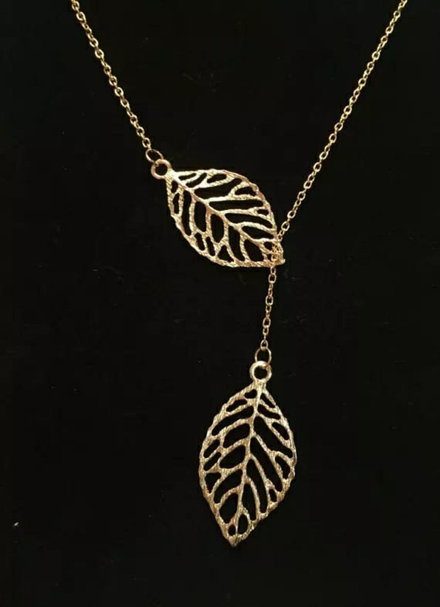 Gold Silver Two Filigree Leaf Y Shape Cross Drop Adjustable Lariat Necklace - ScentiMelti Home Fragrance, Beauty & Gifts UK