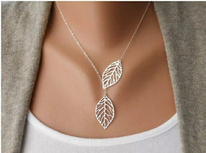 Gold Silver Two Filigree Leaf Y Shape Cross Drop Adjustable Lariat Necklace - ScentiMelti Home Fragrance, Beauty & Gifts UK