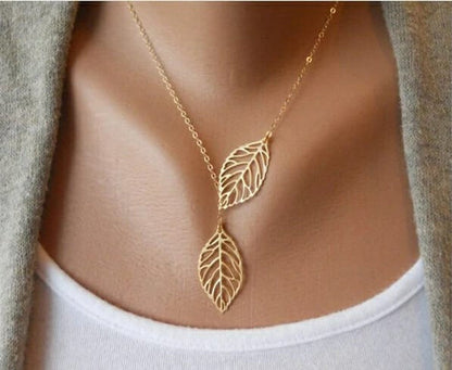 Gold Silver Two Filigree Leaf Y Shape Cross Drop Adjustable Lariat Necklace - ScentiMelti Home Fragrance, Beauty & Gifts UK