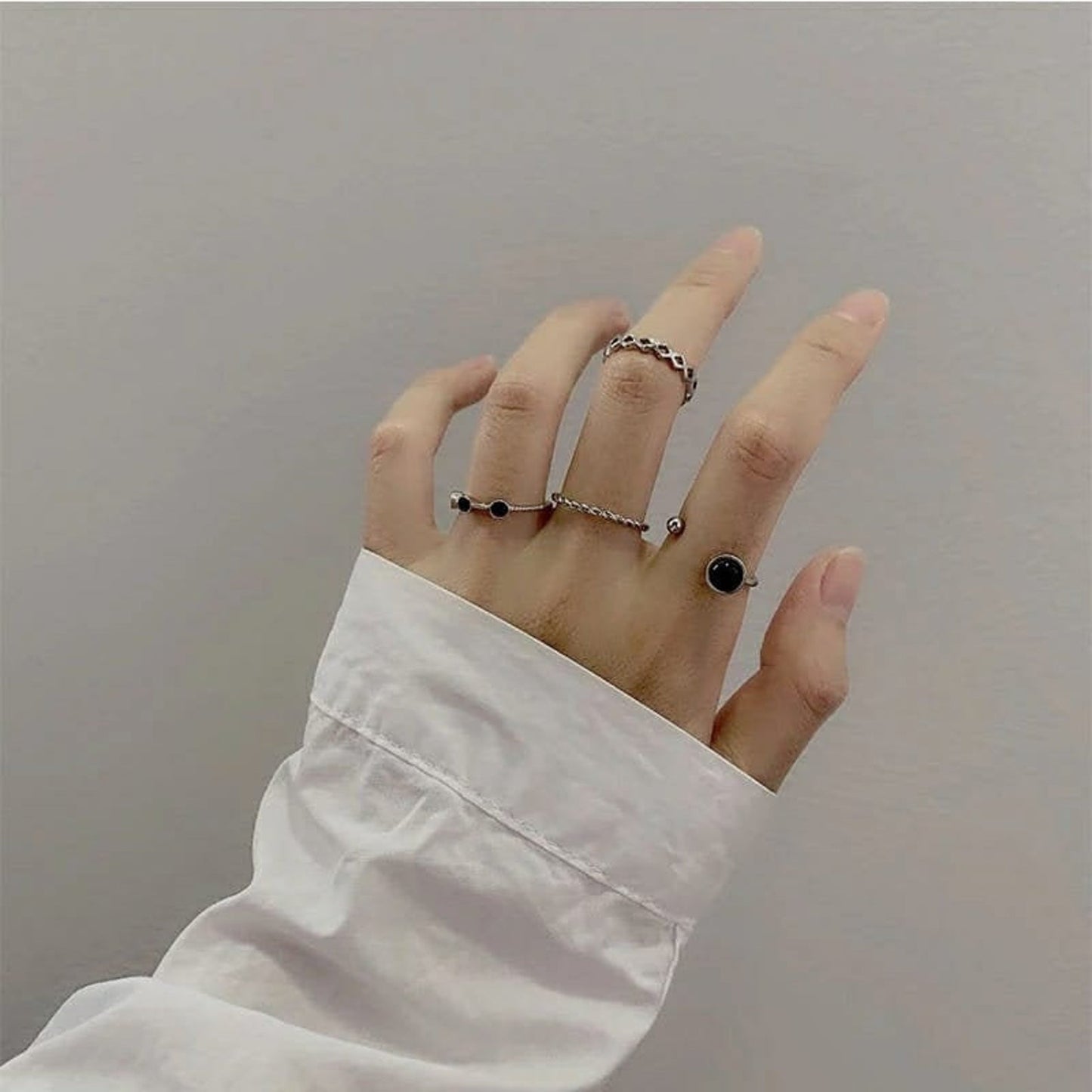 4 Piece Silver Black Stone  Stacking Dainty Open Knuckle Ring set - ScentiMelti Home Fragrance, Beauty & Gifts UK