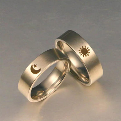 Stainless Steel Couple Moon and Sun Promise Wedding Band Ring Set - ScentiMelti Home Fragrance, Beauty & Gifts UK