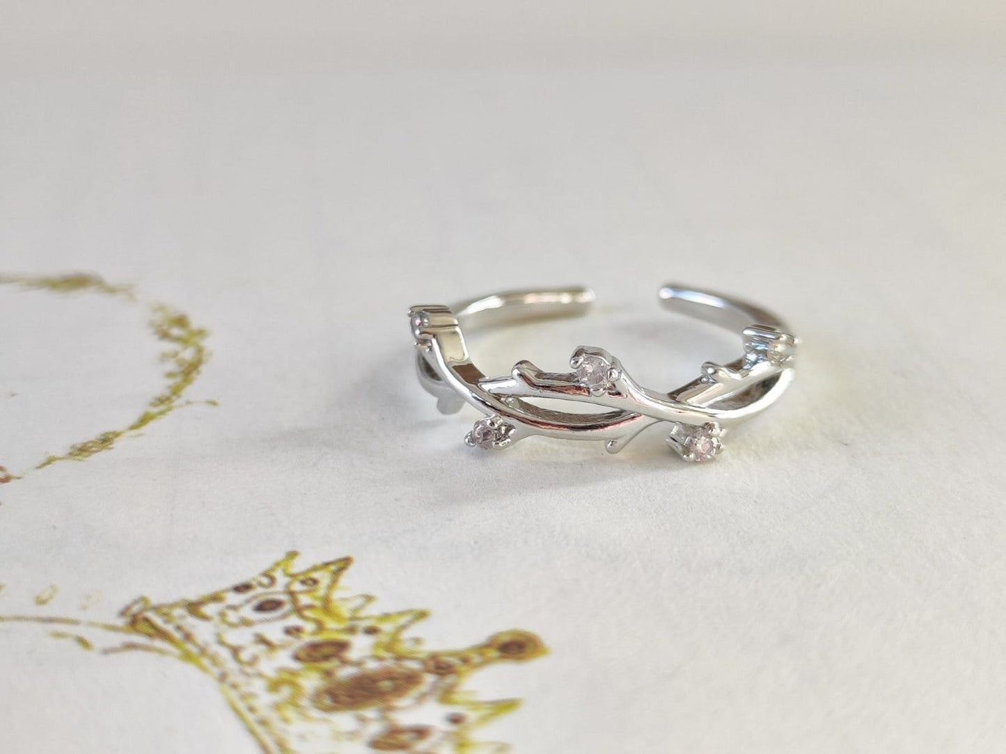 Silver Adjustable Delicate Dainty Zircon Leaf Ring - ScentiMelti Home Fragrance, Beauty & Gifts UK