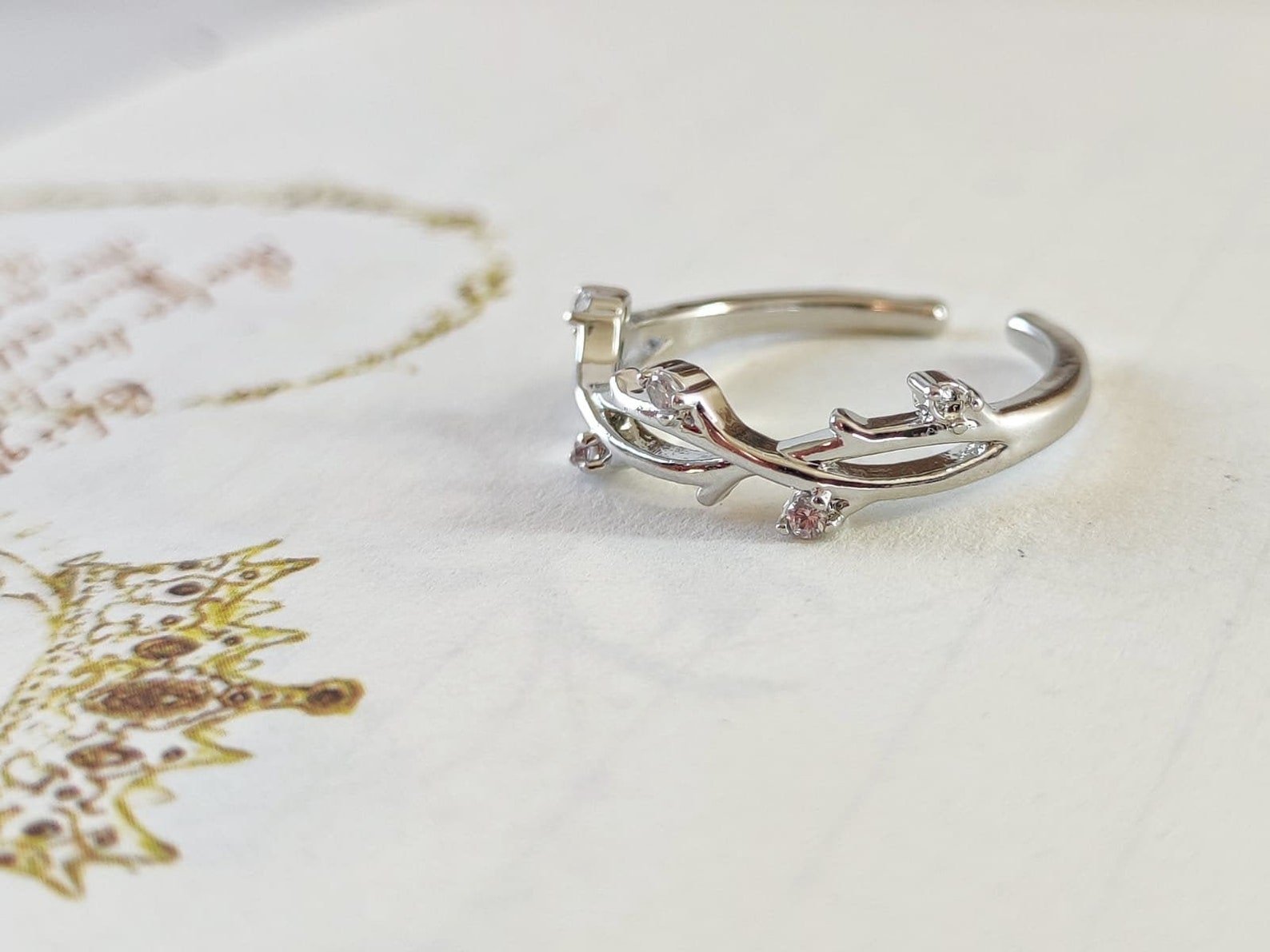 Silver Adjustable Delicate Dainty Zircon Leaf Ring - ScentiMelti Home Fragrance, Beauty & Gifts UK