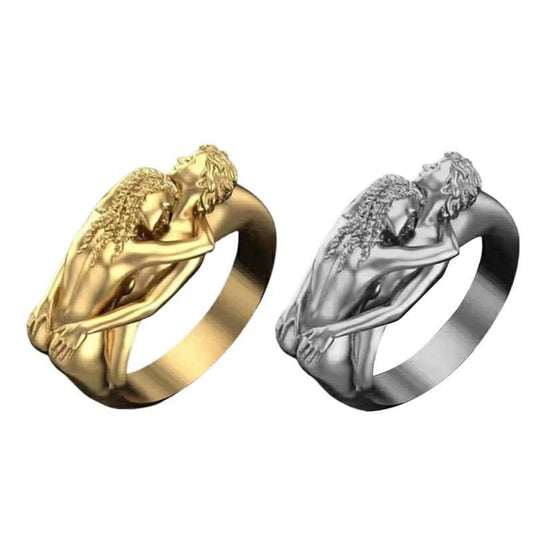 Gold Silver Adam & Eve Love Hug Stackable Couple Ring - ScentiMelti Home Fragrance, Beauty & Gifts UK