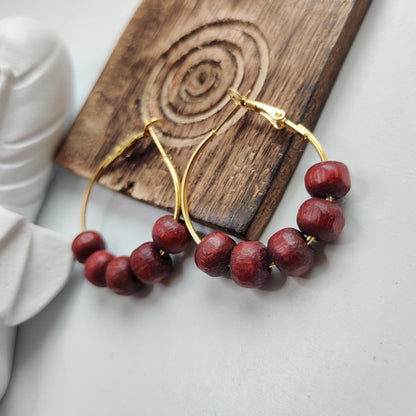 Red Sandalwood Beaded Huggie Dainty Hindu Asian Bali Boho Hoop Earring The Colourful Aura ScentiMelti Wax Melts