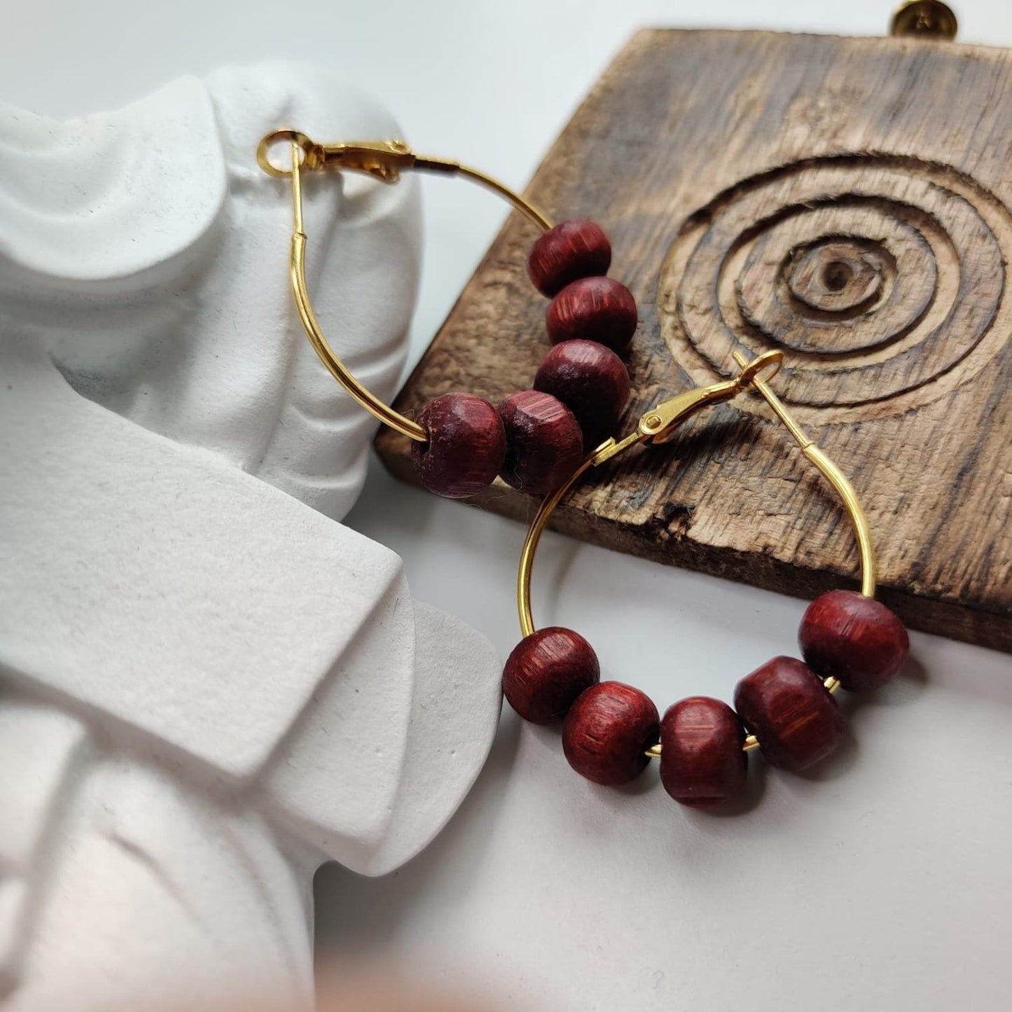 Red Sandalwood Beaded Huggie Dainty Hindu Asian Bali Boho Hoop Earring The Colourful Aura ScentiMelti Wax Melts