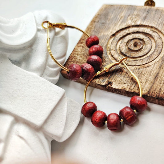 Red Sandalwood Beaded Huggie Dainty Hindu Asian Bali Boho Hoop Earring The Colourful Aura ScentiMelti Wax Melts