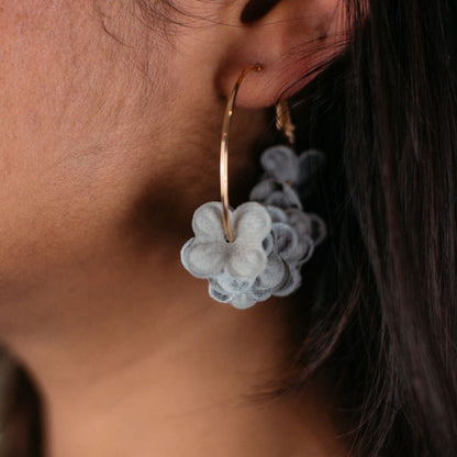 Golden 30mm Pink Petal Floral Fabric Large Round Dainty Huggie Hoop Earrings The Colourful Aura ScentiMelti Wax Melts