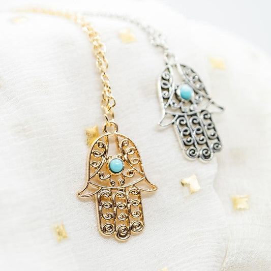 Hamsa Hand Gold and Silver Hand of Fatima Hamsa Dainty Pendant Protection Choker - ScentiMelti Home Fragrance, Beauty & Gifts UK