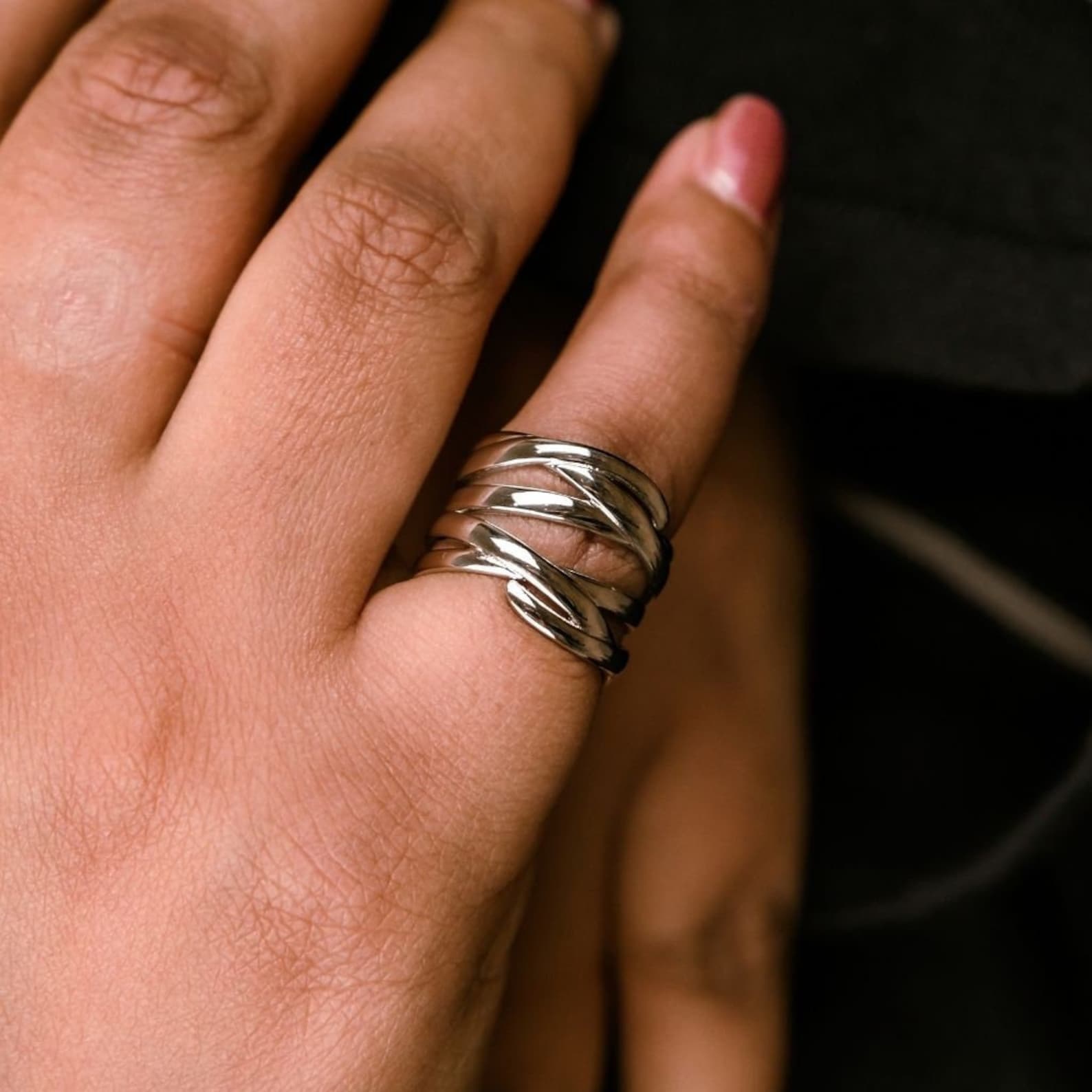 Wide Silver Thumb Punk Vintage Multilayer Twisted Statement Weaving Ring - ScentiMelti Home Fragrance, Beauty & Gifts UK