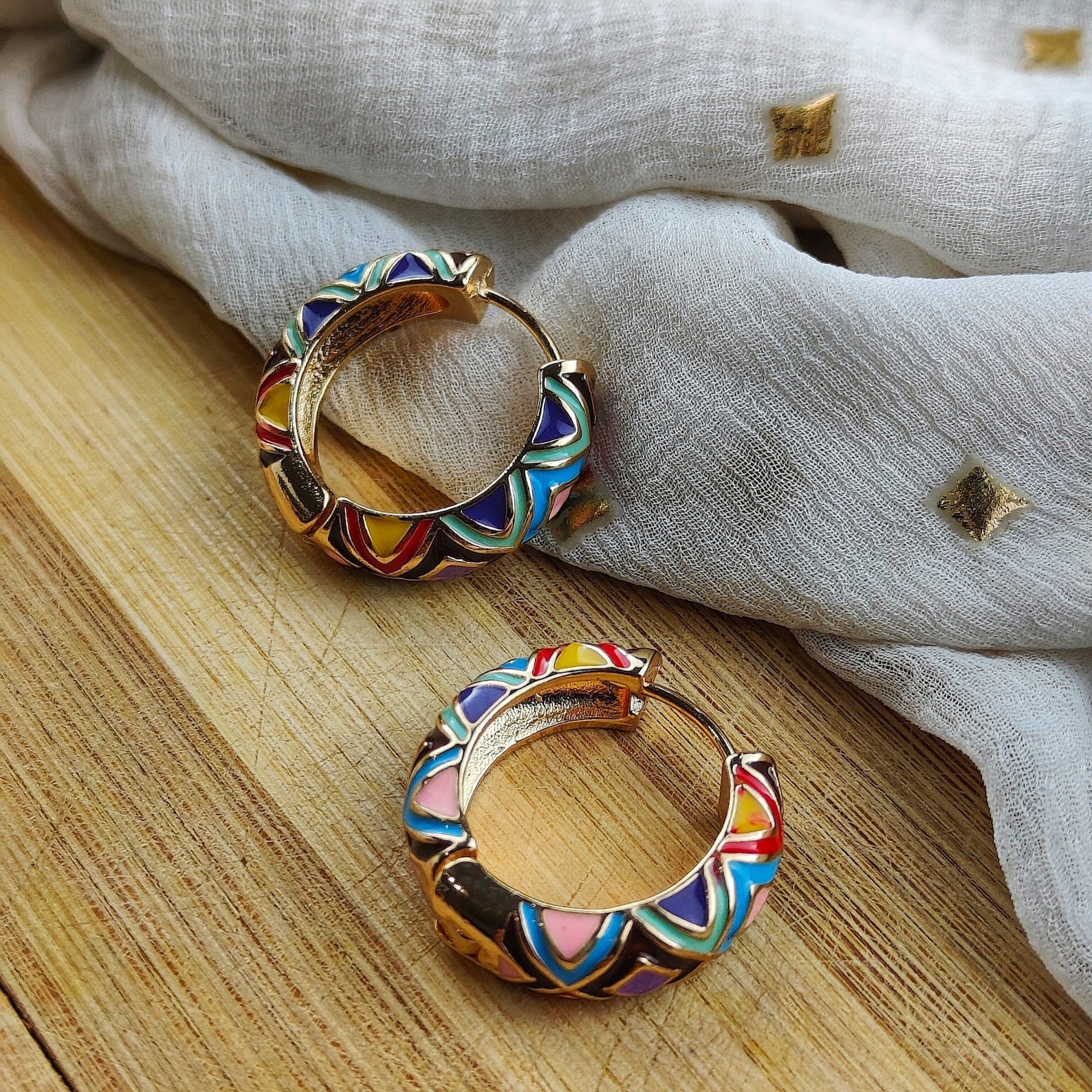 Large Enamel Huggie Multicolour Rainbow Dainty Floral Hoop Earrings The Colourful Aura ScentiMelti Wax Melts