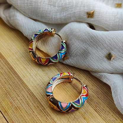 Gold Plated Large Purple Floral Multicolour Dainty Enamel Huggie Hoop Earrings The Colourful Aura ScentiMelti Wax Melts