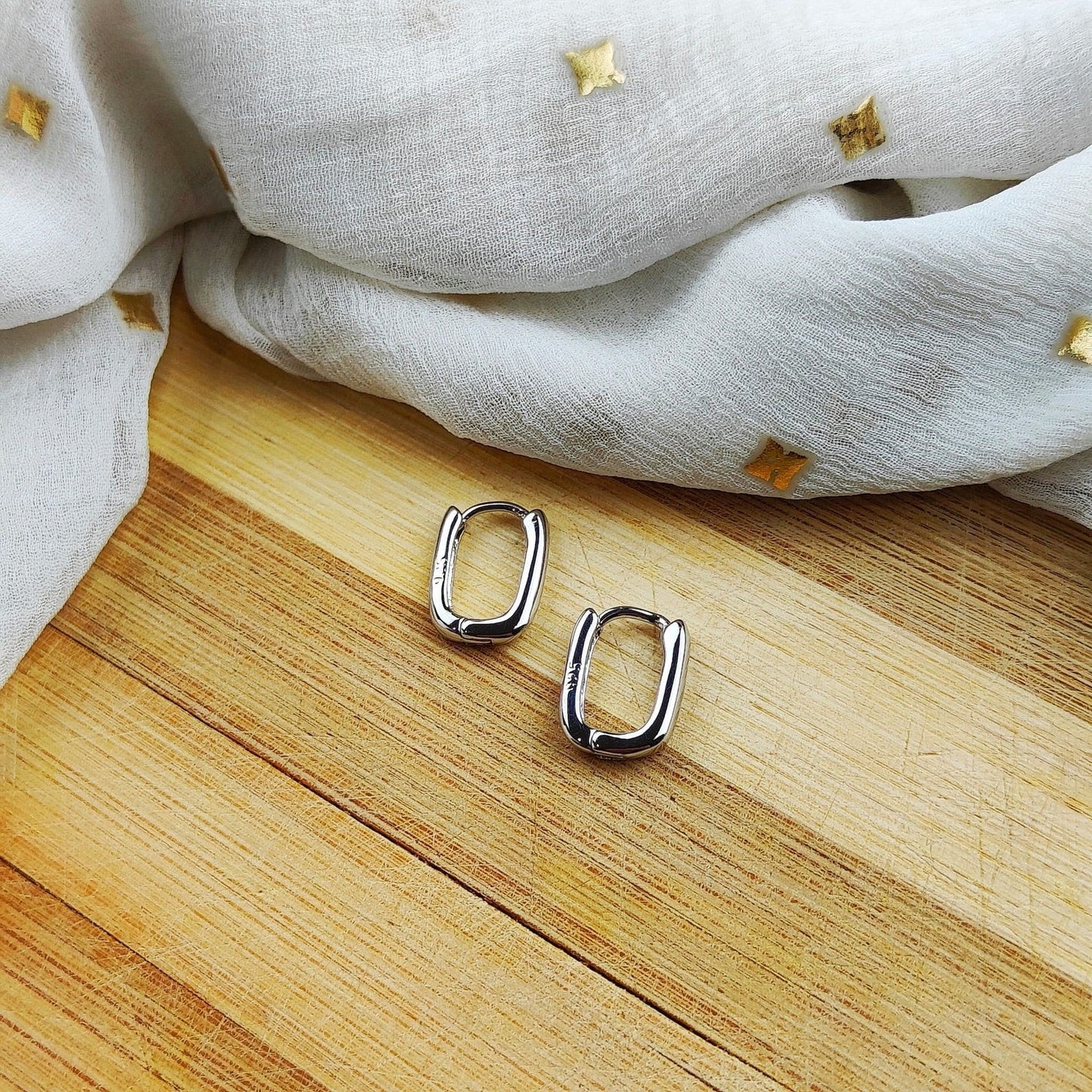 Sterling Silver U Shape Geometric Minimalist Rectangle Hoop Earrings The Colourful Aura ScentiMelti Wax Melts