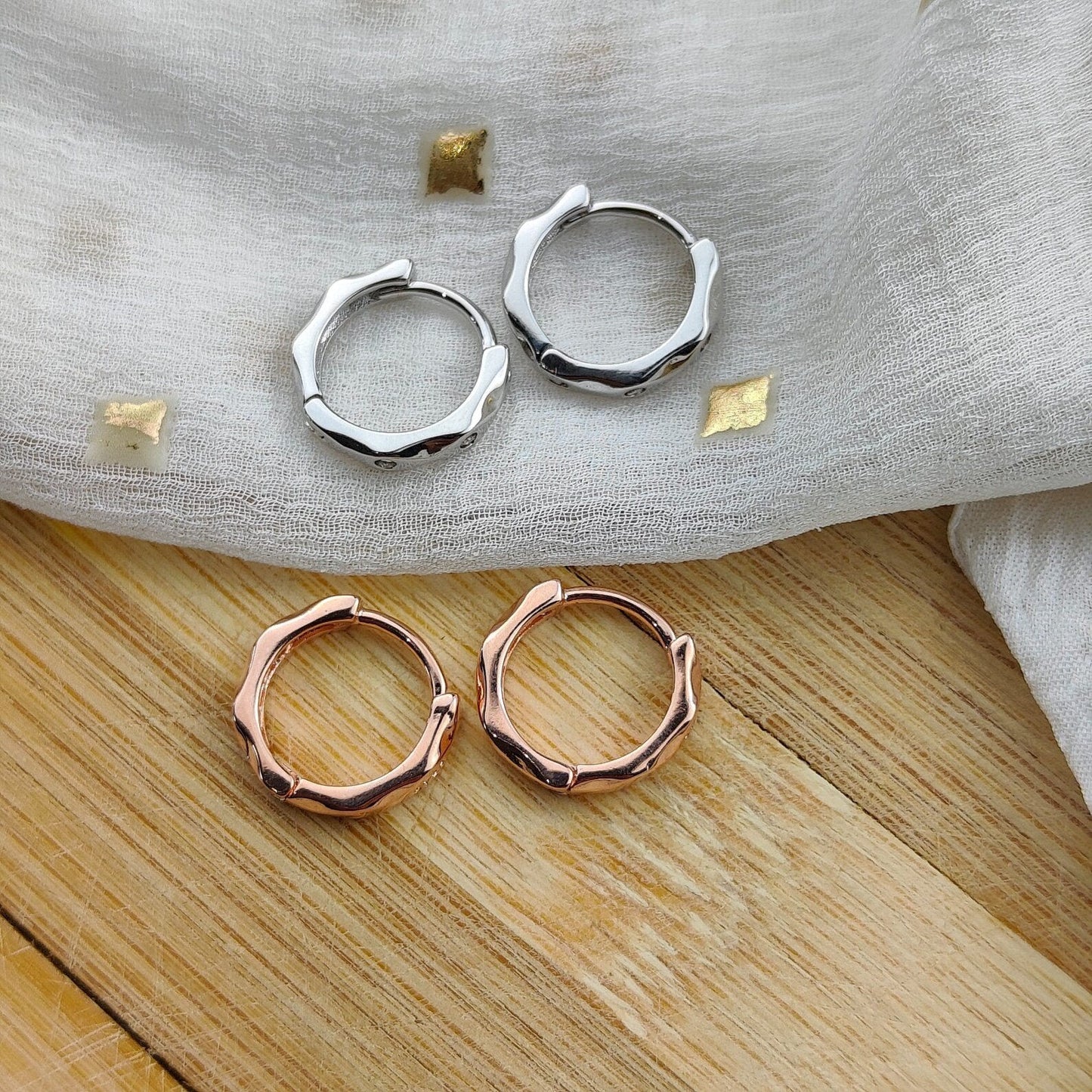 Sterling Silver Hexagon Zircon Wave Slim Everyday Tiny Hoop Earring The Colourful Aura ScentiMelti Wax Melts