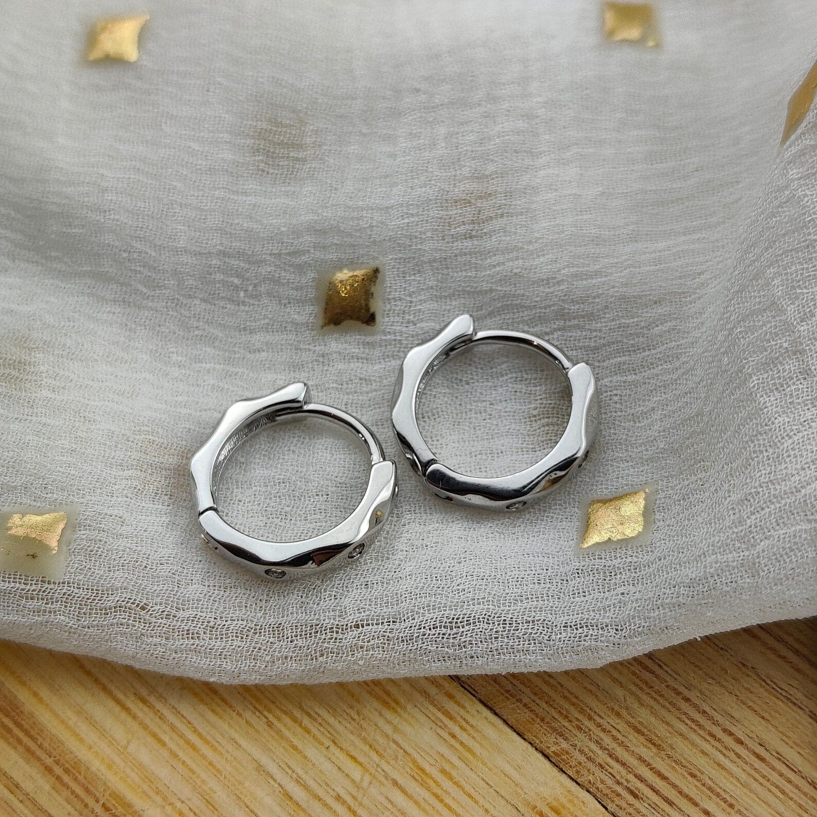 Sterling Silver Hexagon Geometric Angle Zircon Slim Huggie Dainty Hoop earrings The Colourful Aura ScentiMelti Wax Melts