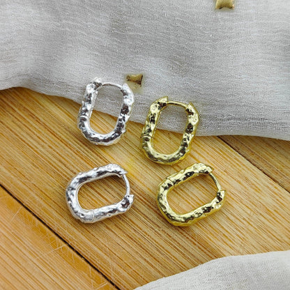 Sterling Silver U Shape Rectangle Square hammered Foil Hoop Huggies Earrings The Colourful Aura ScentiMelti Wax Melts