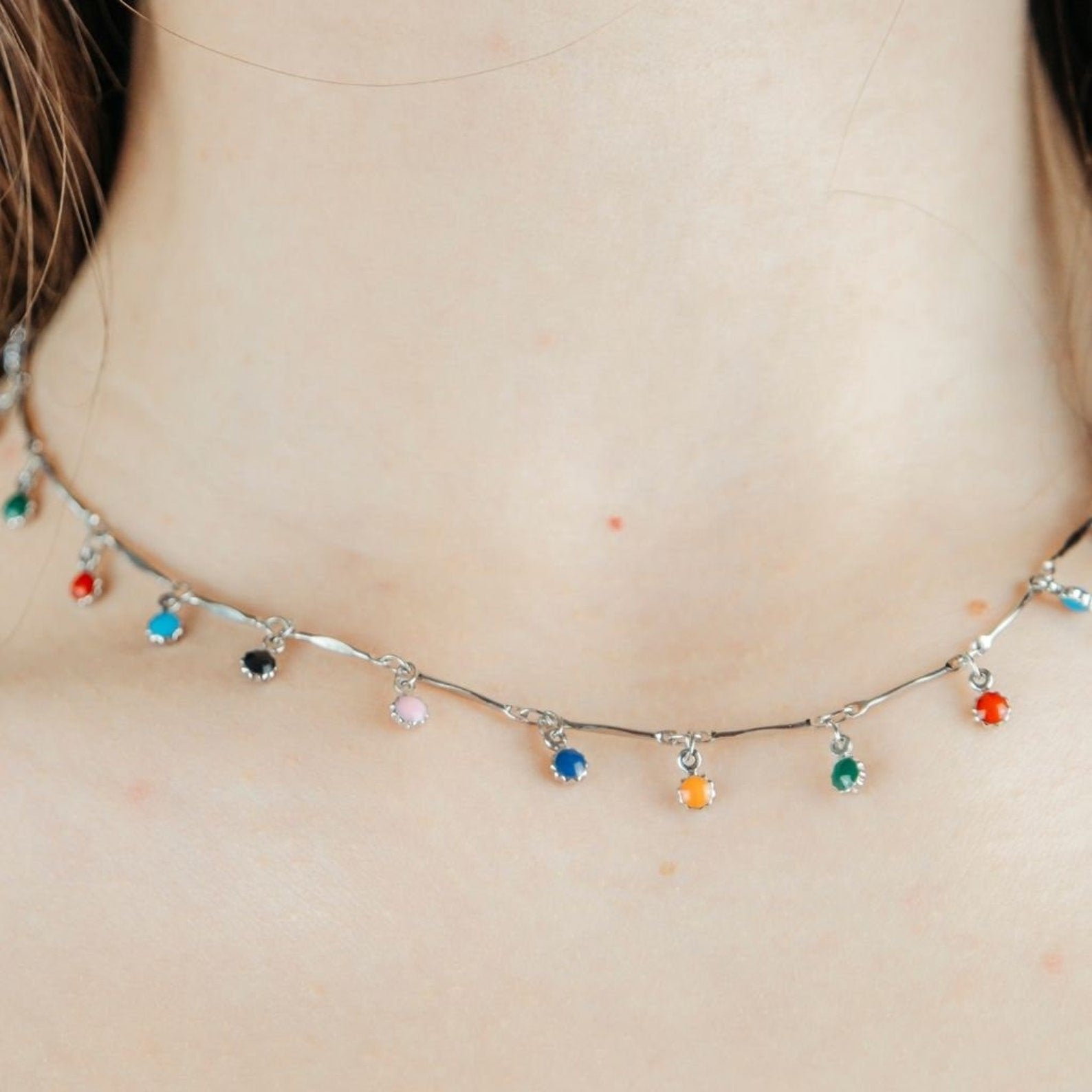 Gold and Silver Choker Dainty Colourful Mama Boho Dangly Charm Necklace - ScentiMelti Home Fragrance, Beauty & Gifts UK