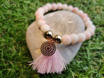 White Tender Pink Good Luck Charm Tassel Natural Boho Yoga Bracelet - ScentiMelti Home Fragrance, Beauty & Gifts UK