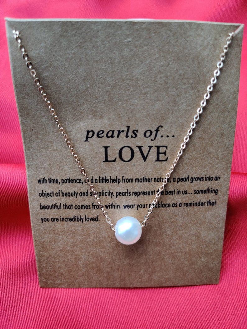 Gold Silver Plated Single White Pearl Minimalist Floating Pendant Necklace - ScentiMelti Home Fragrance, Beauty & Gifts UK