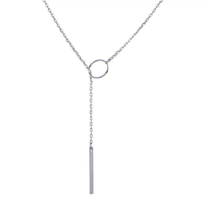 Gold Silver Single Long Slim Bar Drop Y Shape Circle Interlock Lariat Necklace - ScentiMelti Home Fragrance, Beauty & Gifts UK