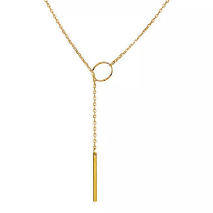 Gold Silver Single Long Slim Bar Drop Y Shape Circle Interlock Lariat Necklace - ScentiMelti Home Fragrance, Beauty & Gifts UK