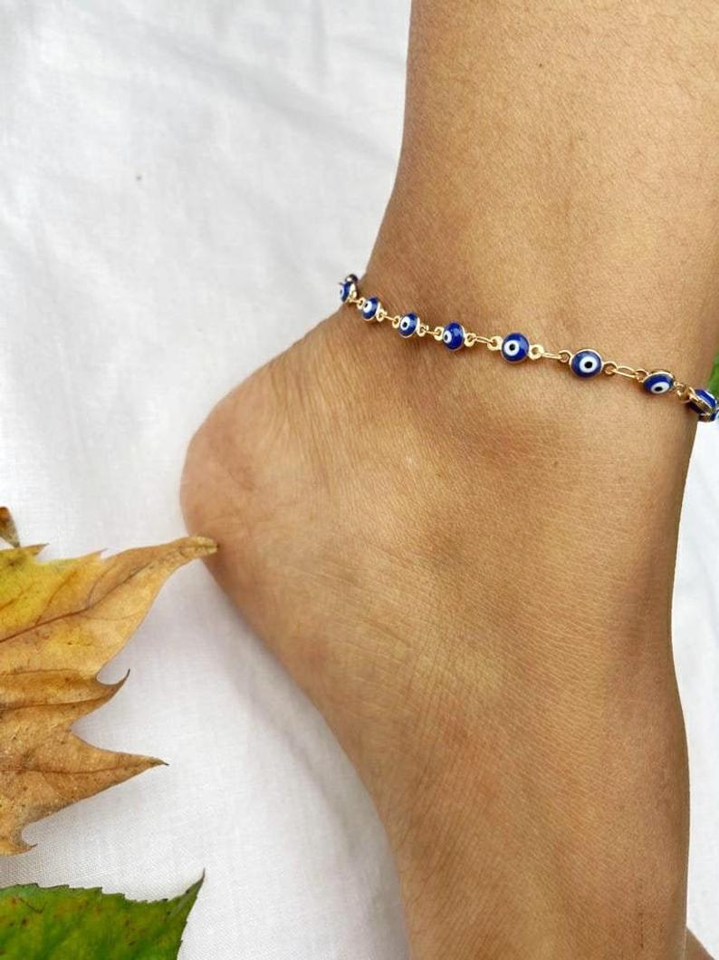 Golden Blue Evil Eye Protection Charm Adjustable Turkish Beaded Payal Anklet The Colourful Aura ScentiMelti Wax Melts