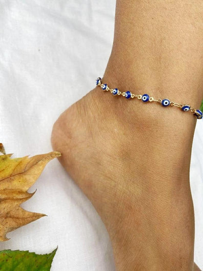 Golden Blue Evil Eye Protection Charm Adjustable Turkish Beaded Payal Anklet The Colourful Aura ScentiMelti Wax Melts