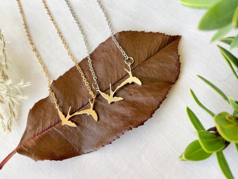 Two Bird Silver &amp; Gold Necklace, Nature Birds Charm, Simple Pendant for women - ScentiMelti Home Fragrance, Beauty & Gifts UK