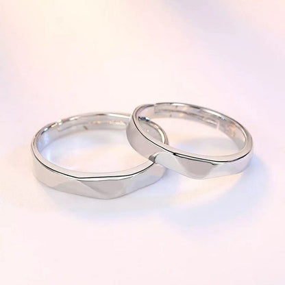 Plain Angle Cut Silver Adjustable Couple Promise Matching Ring set - ScentiMelti Home Fragrance, Beauty & Gifts UK