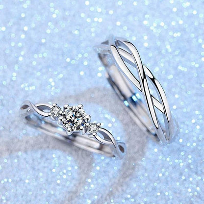 Adjustable Silver Couple Promise Braid Zircon Matching Ring set - ScentiMelti Home Fragrance, Beauty & Gifts UK