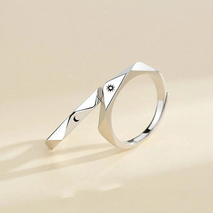 Silver Angle Cut Couple Moon and Sun Promise Adjustable Ring set - ScentiMelti Home Fragrance, Beauty & Gifts UK