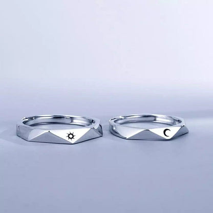 Silver Angle Cut Couple Moon and Sun Promise Adjustable Ring set - ScentiMelti Home Fragrance, Beauty & Gifts UK