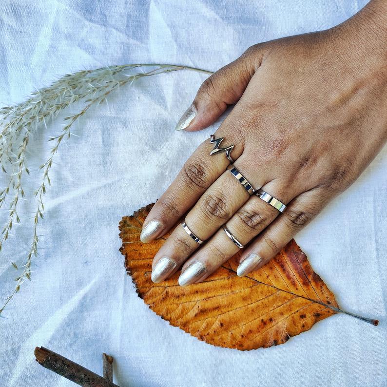 5 Piece Stackable Midi Gold Silver Chevron Knuckle Boho Ring Set - ScentiMelti Home Fragrance, Beauty & Gifts UK