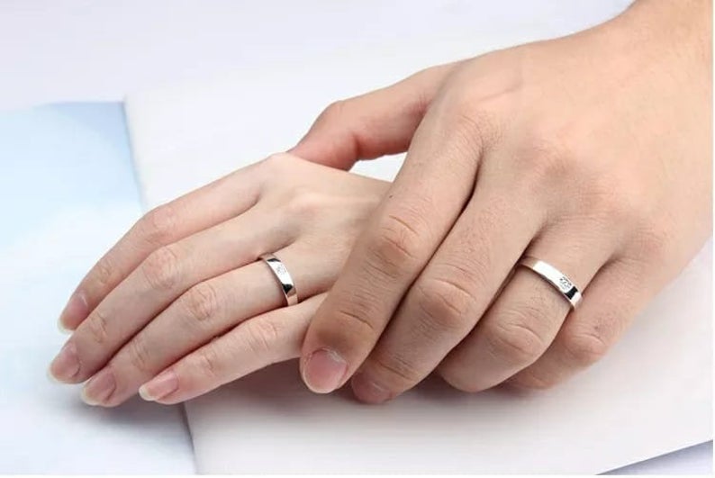 Adjustable Silver Couple Heart Zircon Promise Ring Set - ScentiMelti Home Fragrance, Beauty & Gifts UK