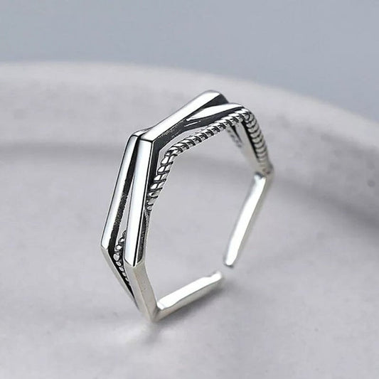 925 Sterling Silver Geometric Hexagon Stackable Slim Band Ring - ScentiMelti Home Fragrance, Beauty & Gifts UK