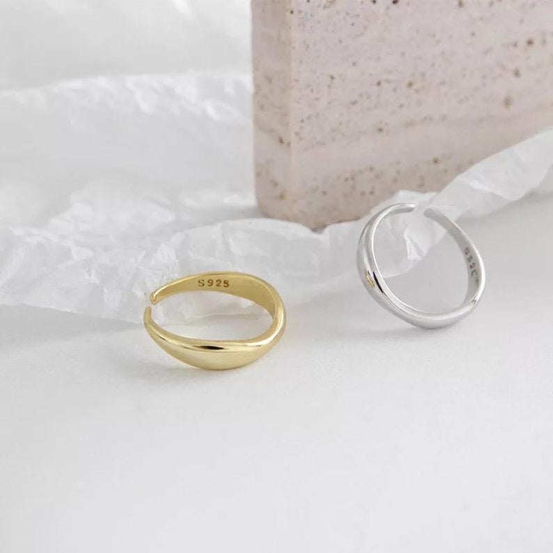 Sterling Silver Gold and Silver Slim Wave Irregular Open Band Cuff Ring - ScentiMelti Home Fragrance, Beauty & Gifts UK