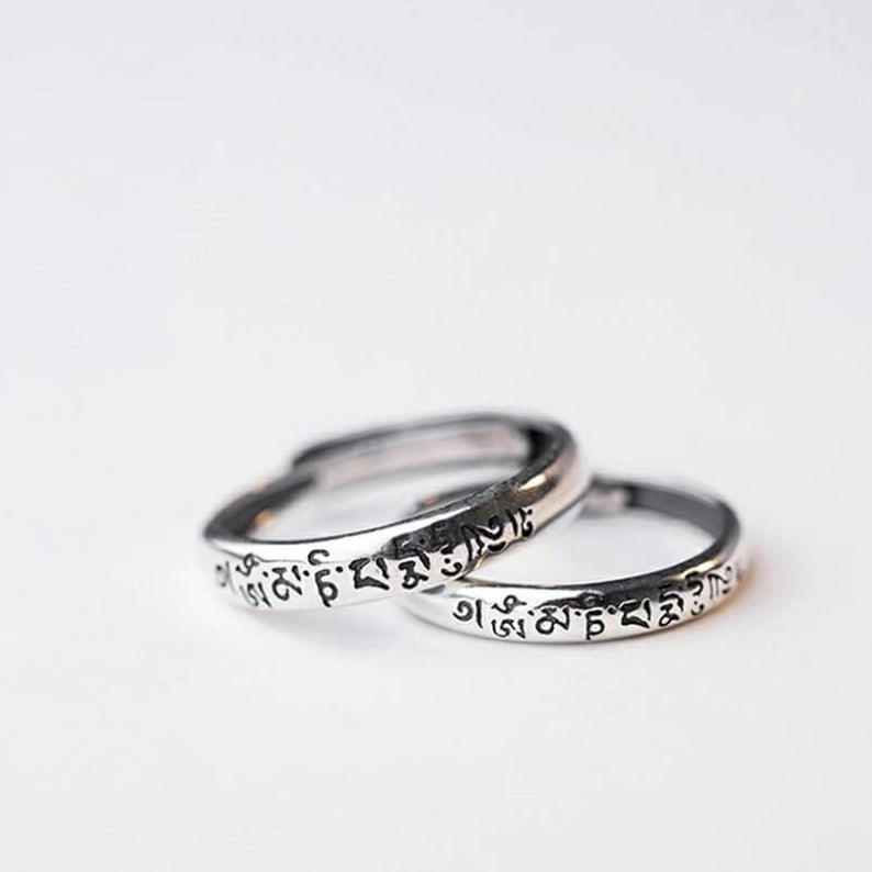 Tibetan Buddhism Prayer Matching Couple Promise Ring Set - ScentiMelti Home Fragrance, Beauty & Gifts UK