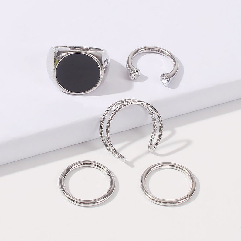 5 Piece Silver Minimalist Stacking Boho Silver Dainty Ring Set - ScentiMelti Home Fragrance, Beauty & Gifts UK