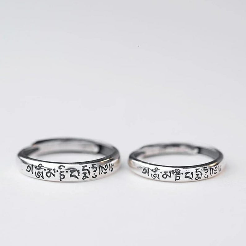 Tibetan Buddhism Prayer Matching Couple Promise Ring Set - ScentiMelti Home Fragrance, Beauty & Gifts UK