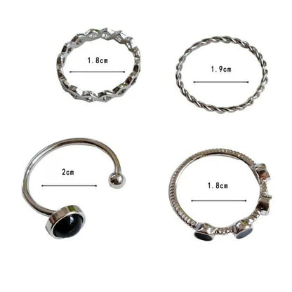 4 Piece Silver Black Stone  Stacking Dainty Open Knuckle Ring set - ScentiMelti Home Fragrance, Beauty & Gifts UK