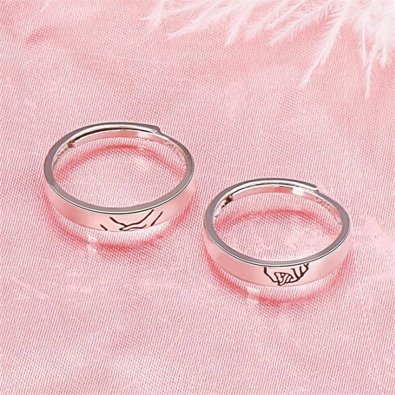 Adjustable Hand Holding Matching Couple Band Promise Ring Set - ScentiMelti Home Fragrance, Beauty & Gifts UK