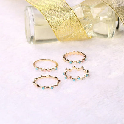 4 Pcs Bohemian Vintage Tribal Midi Slim Gold Stackable Ring Set - ScentiMelti Home Fragrance, Beauty & Gifts UK