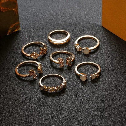 7 Pcs Set Tribal Zircon Metallic Bohemian Vintage Ring Set Rings - ScentiMelti Home Fragrance, Beauty & Gifts UK