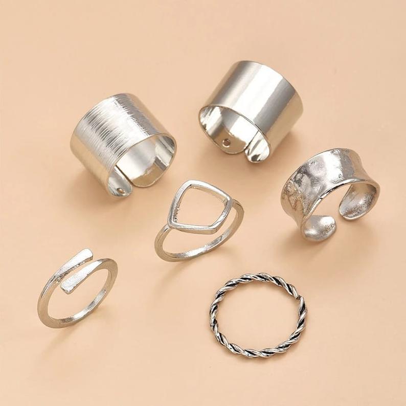 6 Piece Wide Adjustable Band Boho Midi Thick Cuff Rings Ring Set - ScentiMelti Home Fragrance, Beauty & Gifts UK