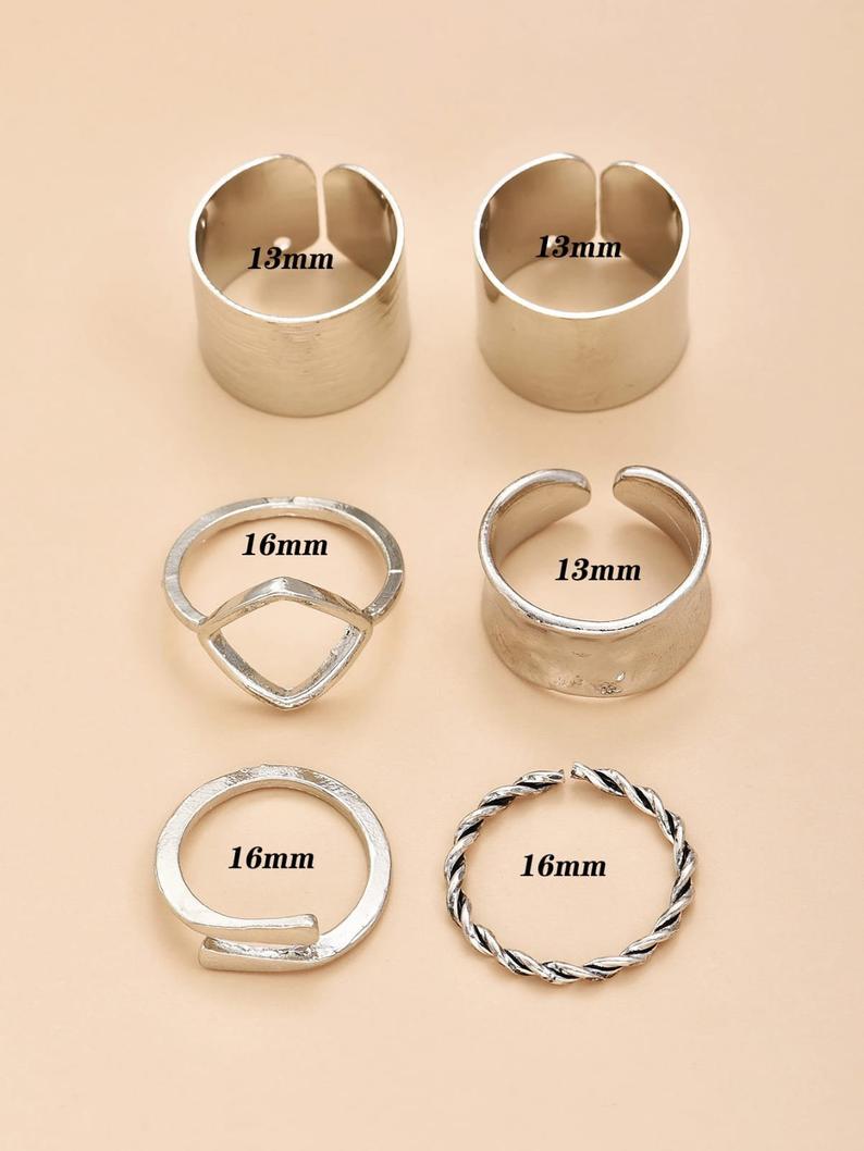 6 Piece Wide Adjustable Band Boho Midi Thick Cuff Rings Ring Set - ScentiMelti Home Fragrance, Beauty & Gifts UK